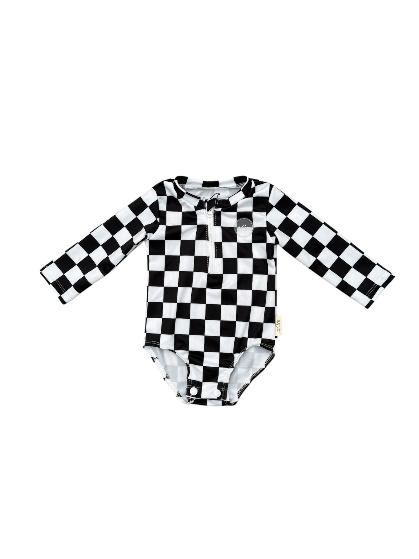 NEW! B/W Checks Girl Swim Romper
