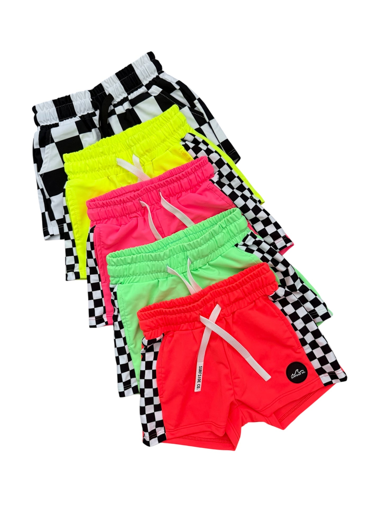 NEW! Neon Coral Checkered Hybrid Swim