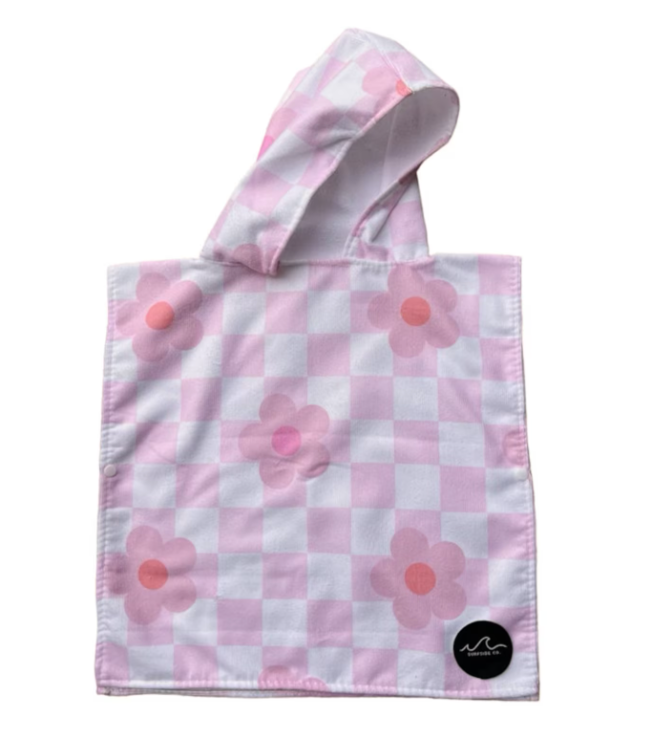Pink Floral Check Hooded Towel/ Poncho