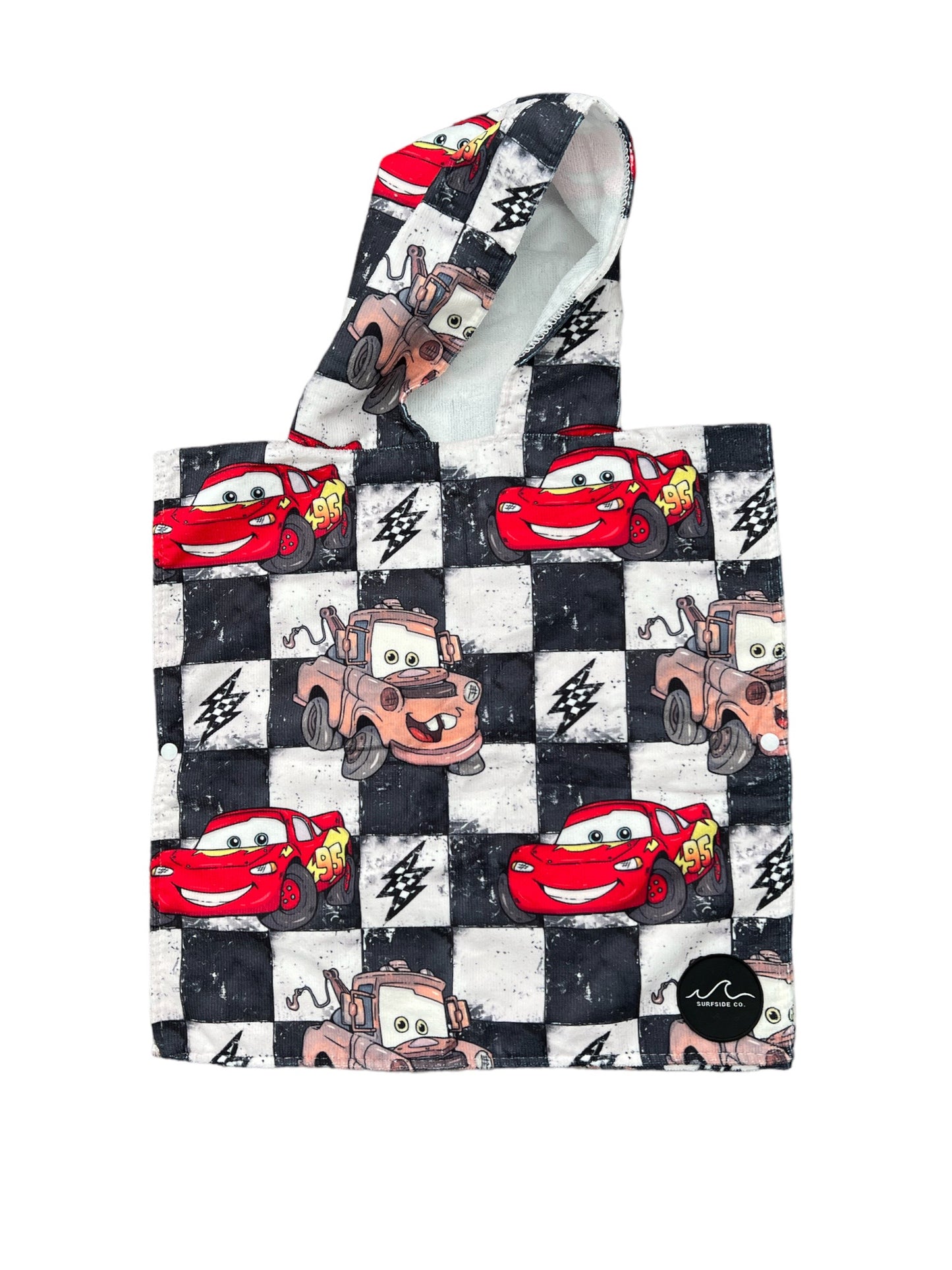 Checkered Cars Hooded Towel/ Poncho
