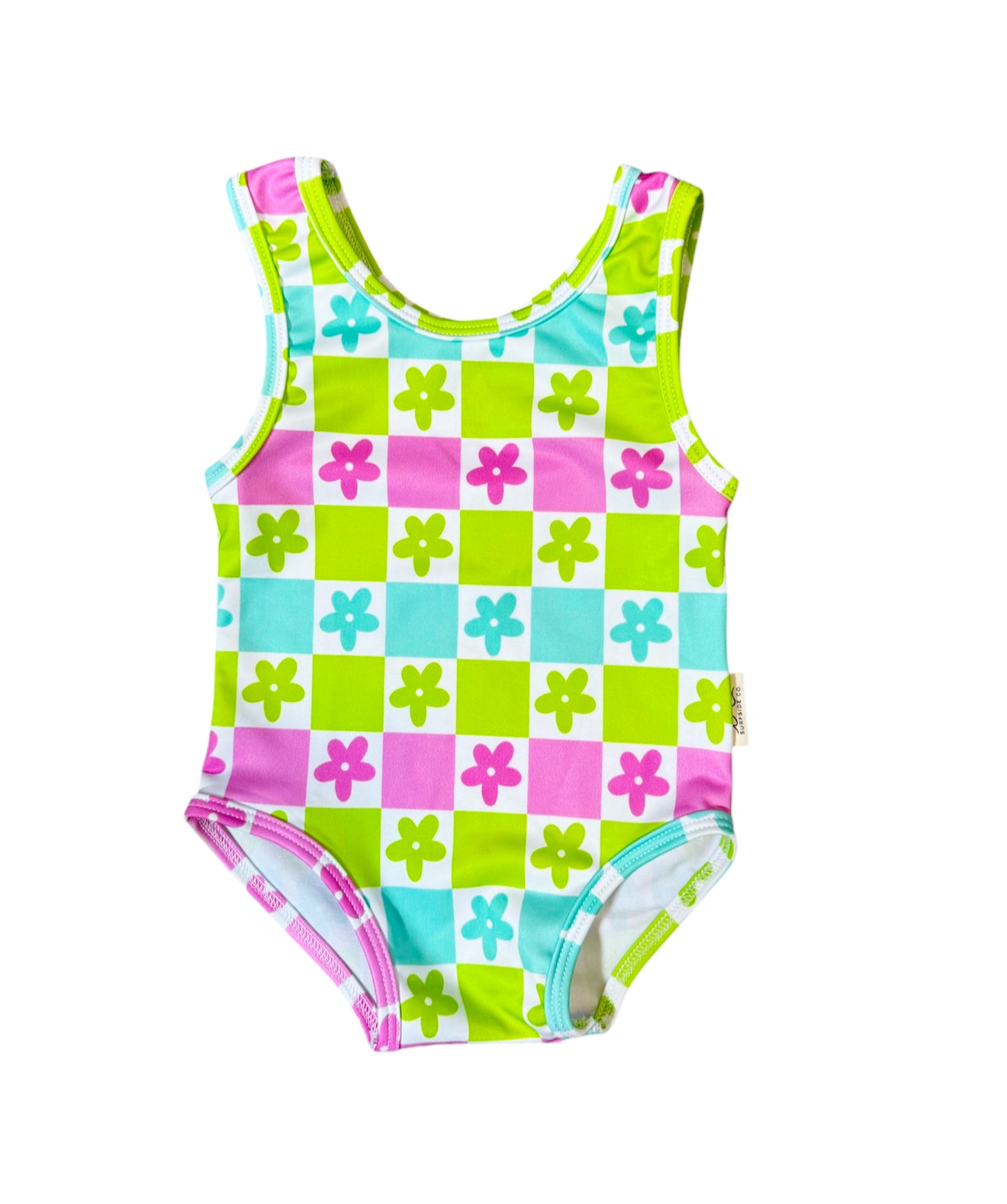 NEW! Neon Checkered Daisy One Piece Swimsuit