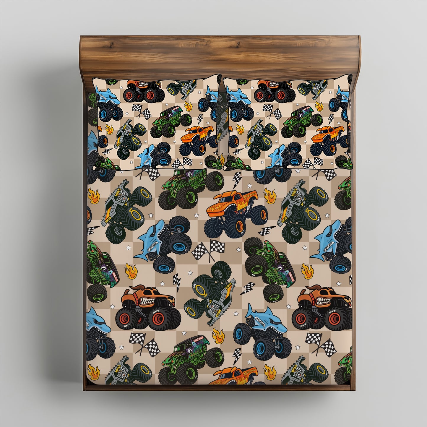 NEW! BEDDING- TAN MONSTER JAM SHEETS