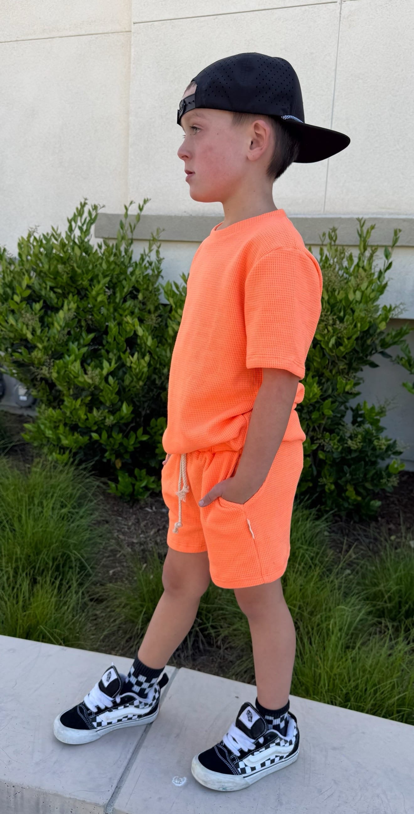 Neon Orange Waffle Lounge Set