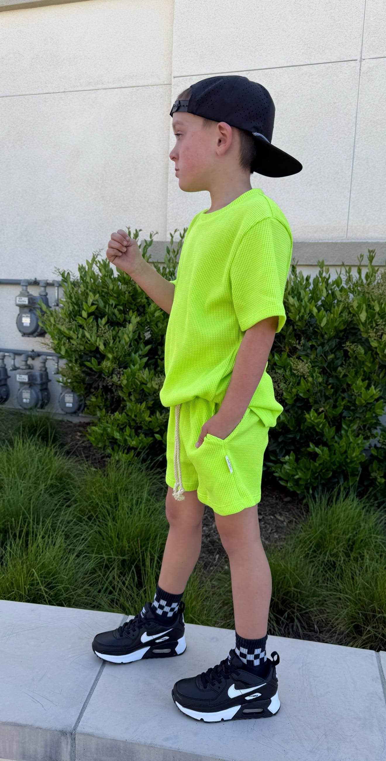 Neon Yellow Waffle Lounge Set