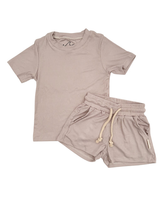 NEW! Tan Ribbed Bamboo Lounge Set
