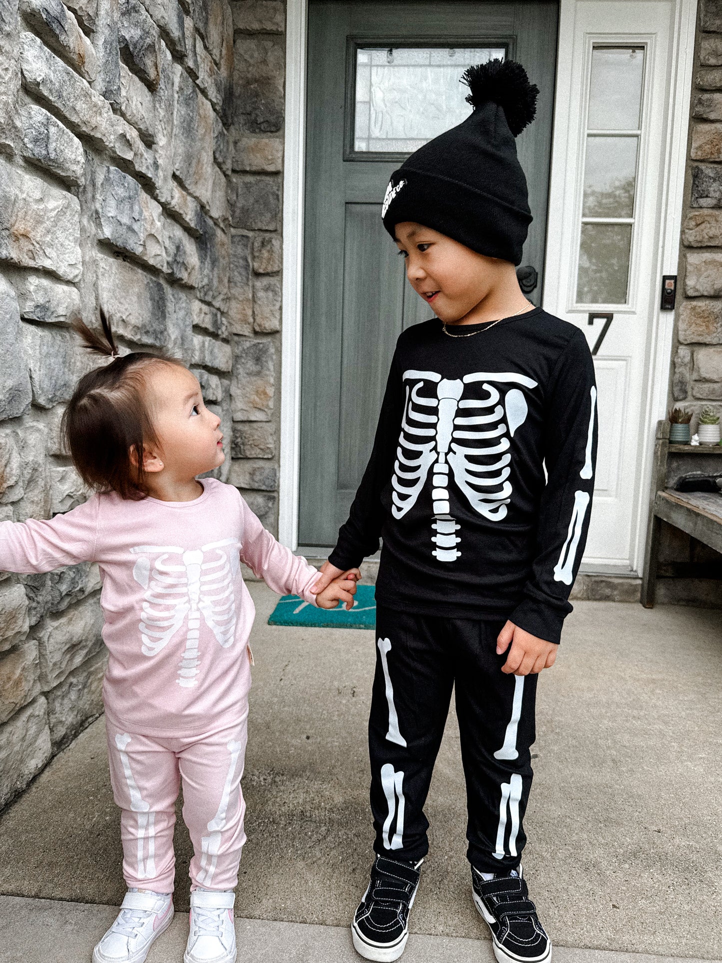 NEW!  Pink Skelly Ribbed Bamboo PJ