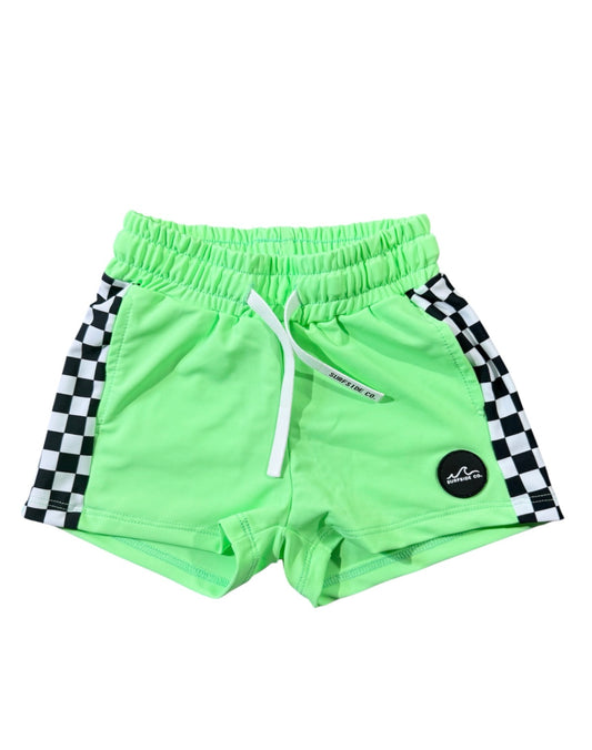 NEW! Neon Green Checkered Hybrid Swim