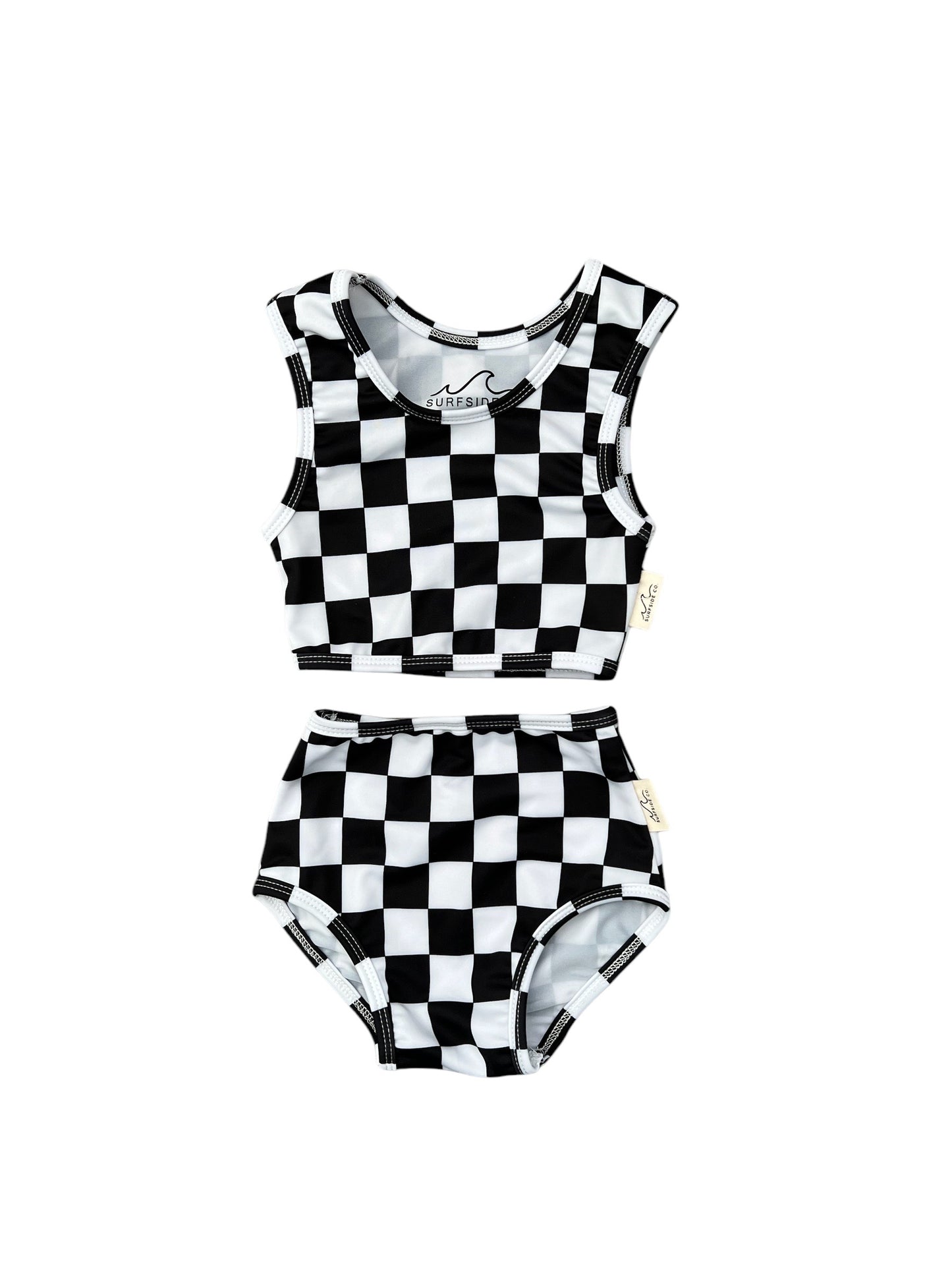 B/W Checks Two Piece Girl Swimsuit