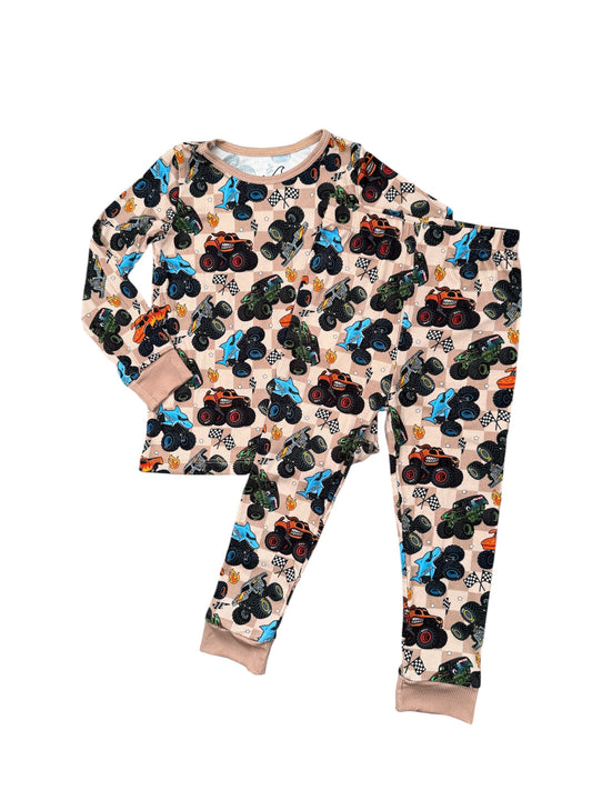 NEW!  Tan Ribbed Monster Jam Bamboo PJ