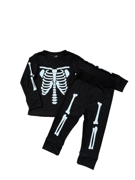 NEW!  Black Skelly Ribbed Bamboo PJ