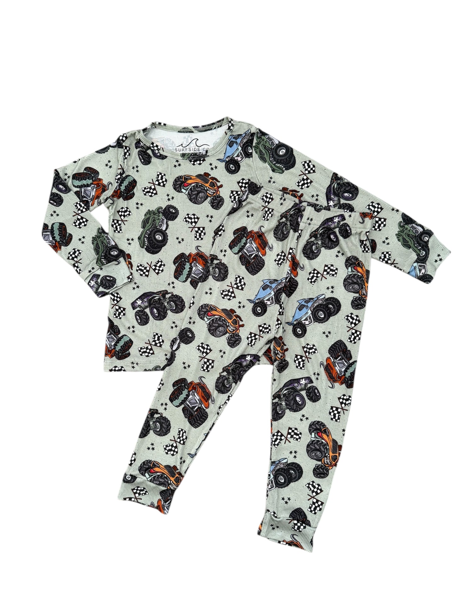 NEW! Olive Monster Jam Rib Bamboo PJ