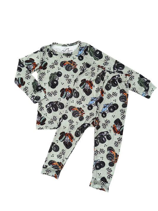 NEW! Olive Monster Jam Rib Bamboo PJ