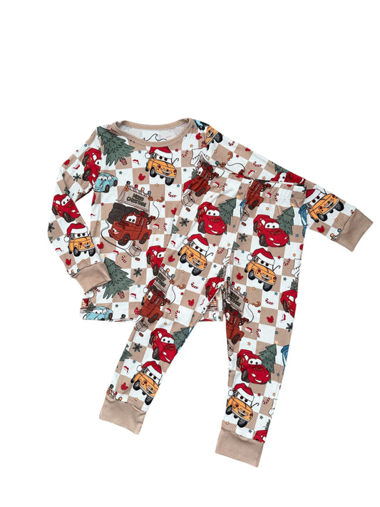 NEW! Christmas Cars Bamboo Rib Pajamas