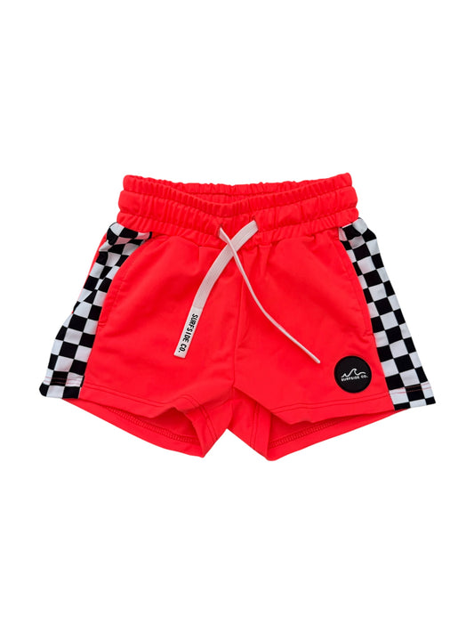 NEW! Neon Coral Checkered Hybrid Swim