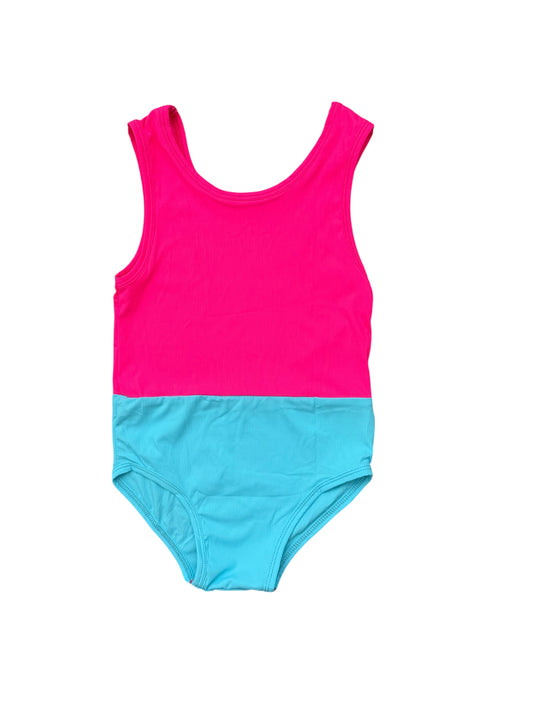 New! HI-VIZ Colorblock (Neon Pink/Neon Blue) Ribbed Girl One Piece Swim