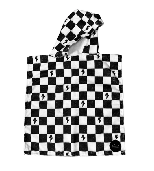 B/W Checker Bolt Hooded Towel/ Poncho
