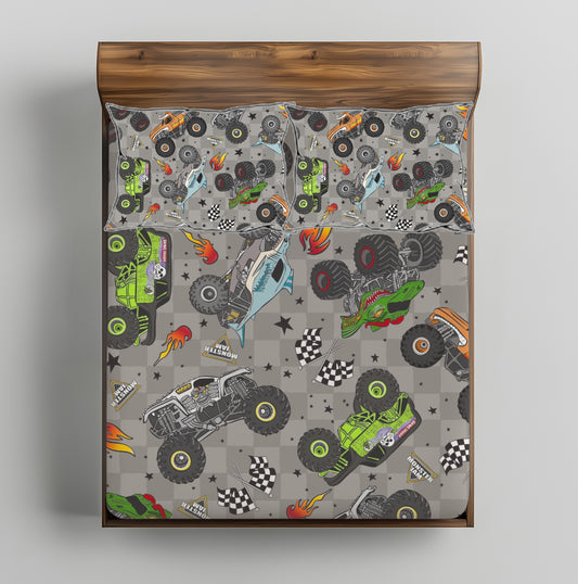 BEDDING- CHECKERED MONSTER JAM SHEETS
