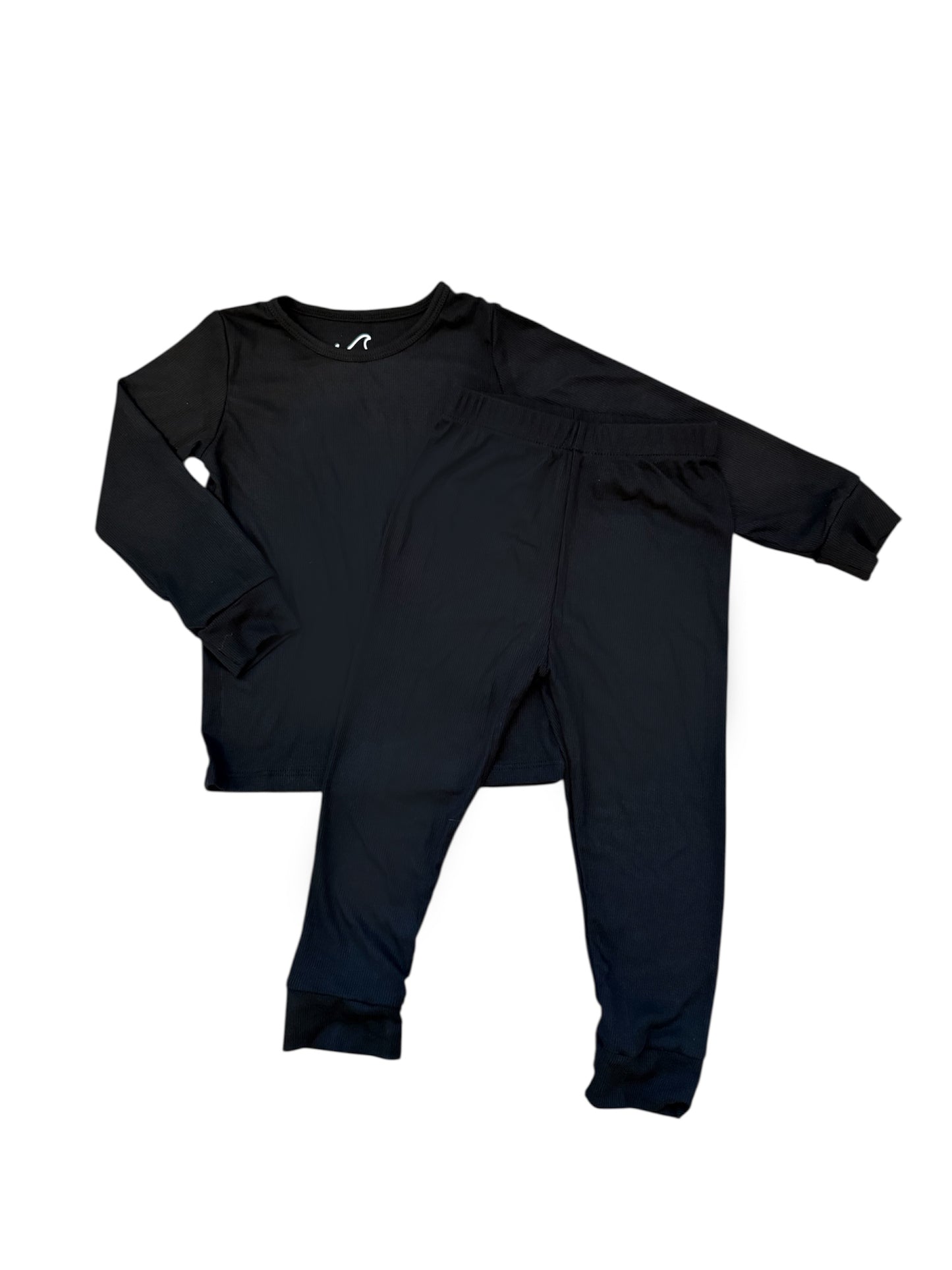 DOORBUSTER! - Black Ribbed Long Sleeve Bamboo PJ
