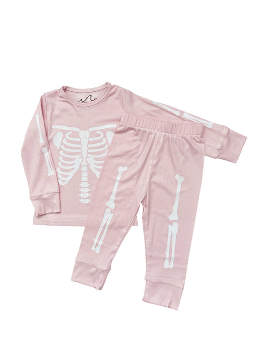 NEW!  Pink Skelly Ribbed Bamboo PJ