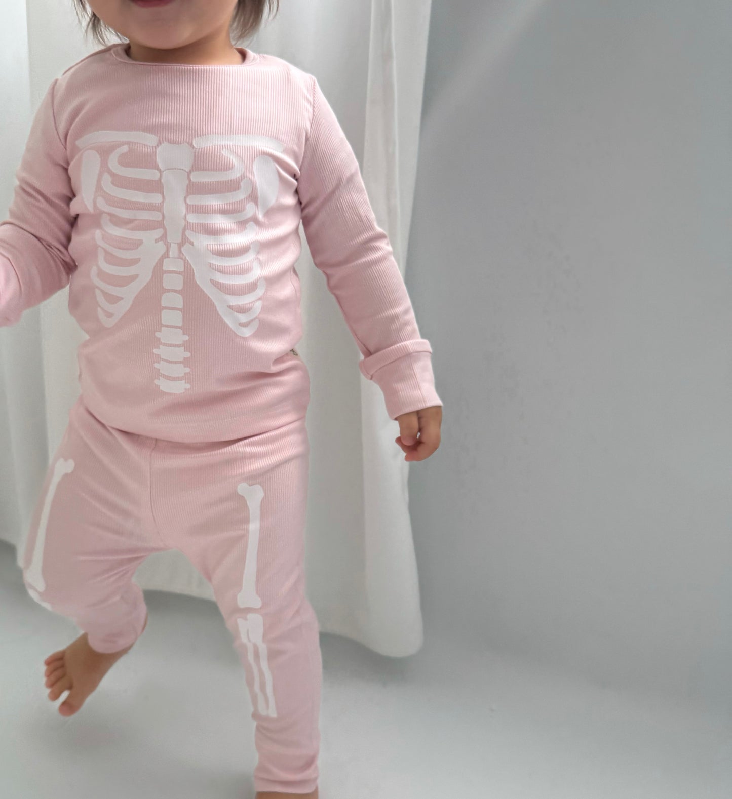 NEW!  Pink Skelly Ribbed Bamboo PJ